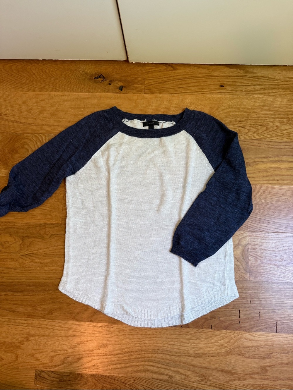 JCrew Light Cream and Navy Raglan Sleeve Women's Sweater